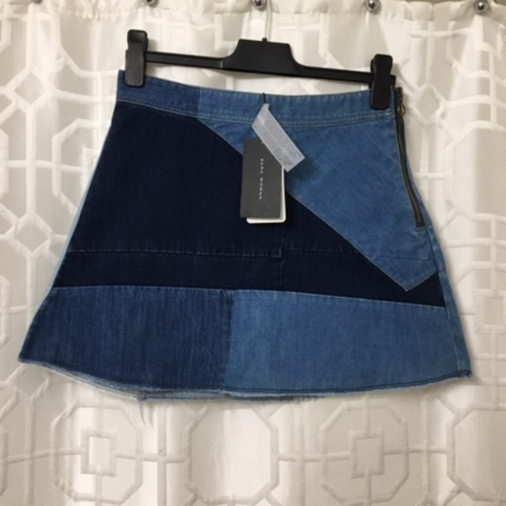 ZARA Denim Patchwork Side Zip Short Skirt- M - NWT